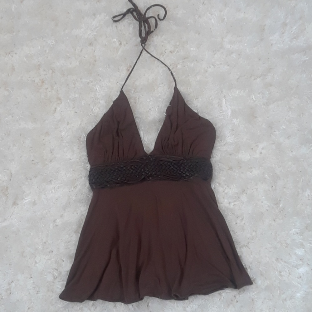 SKY brown leather halter top